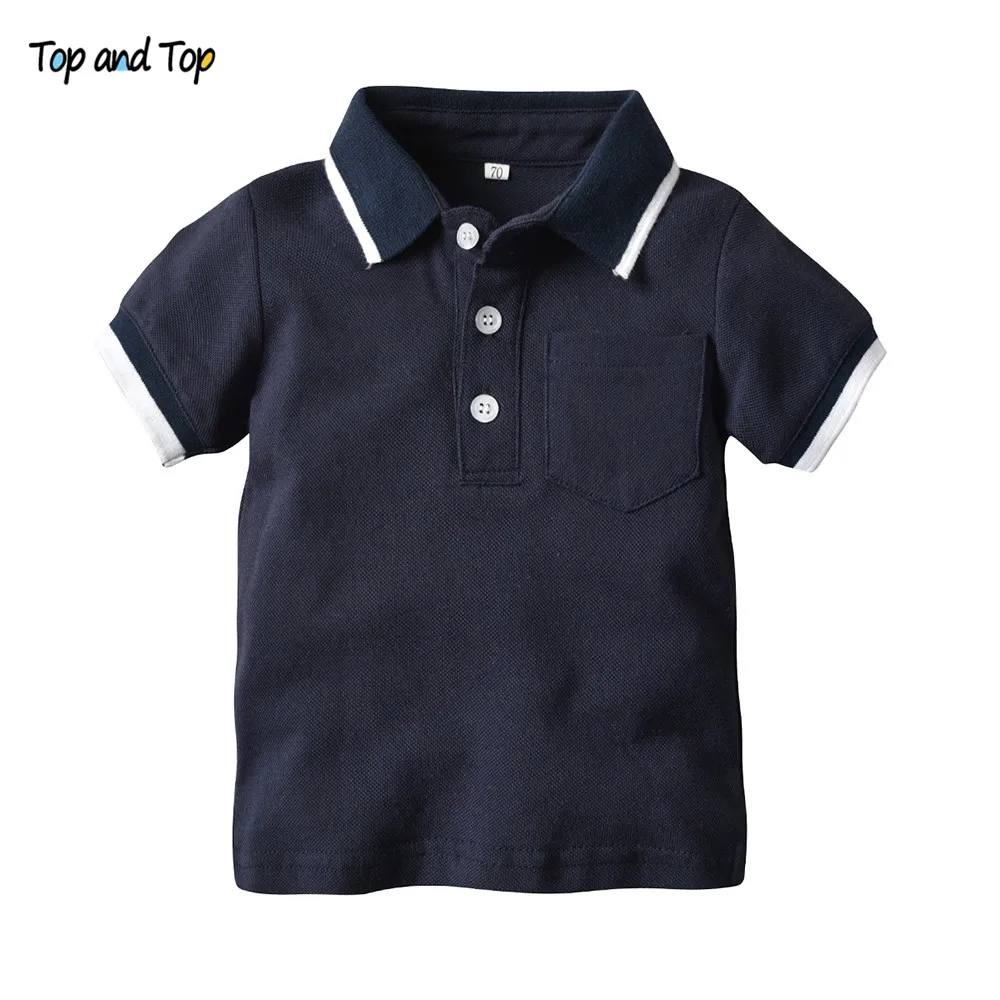 Navy Blue Топ и топ; коллекция года; летняя модная футболка для маленьких мальчиков в джентльменском стиле; хлопковые топы с короткими рукавами для малышей; Одежда для младенцев - Цвет: Navy Blue