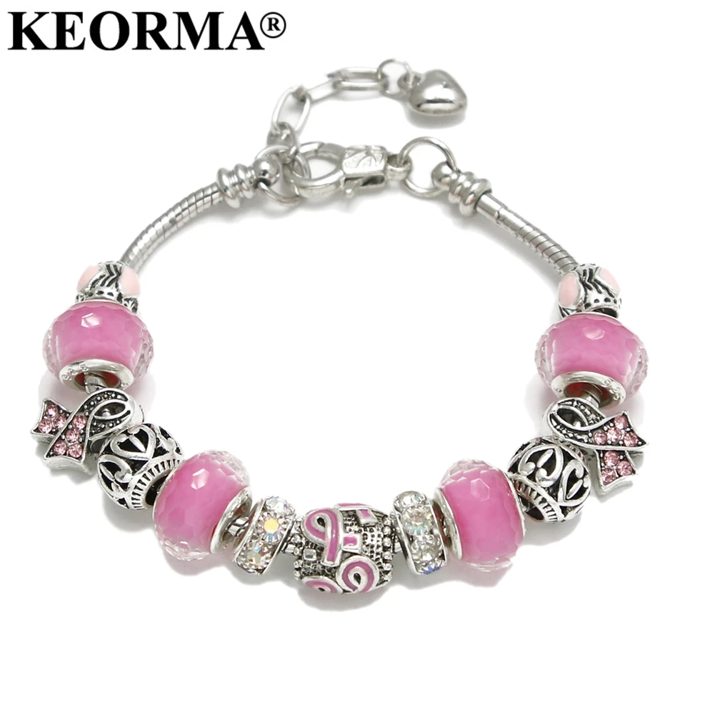 Женский браслет шарма KEORMA розовый из муранского стекла с регулируемой цепочкой в