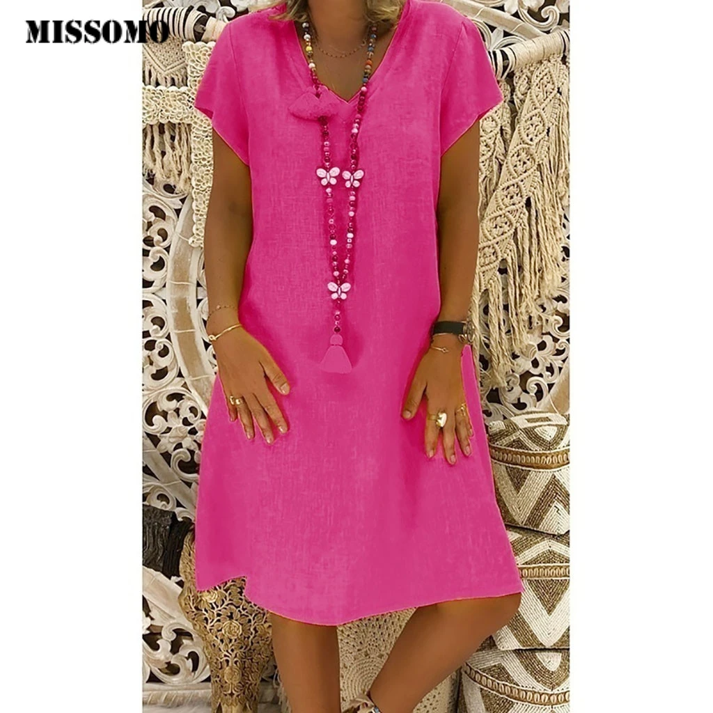 MISSOMO 5XL женское длинное платье из хлопка и льна летнее повседневное пляжное с v