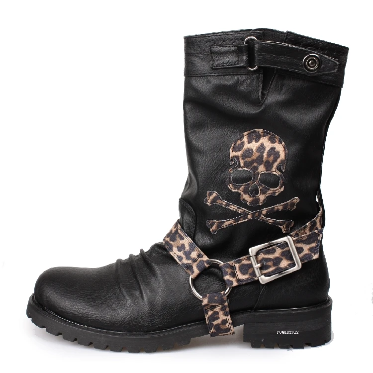 Мужские повседневные кожаные ботинки леопардовые ботильоны с принтом черепа