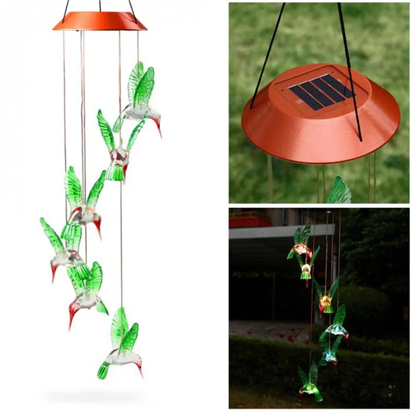 

NDTUSMZ solar lamp LED Color Changing Solar light Hummingbird Wind Chimes Light Outdoor Waterproof Hanging Lights Garden Light