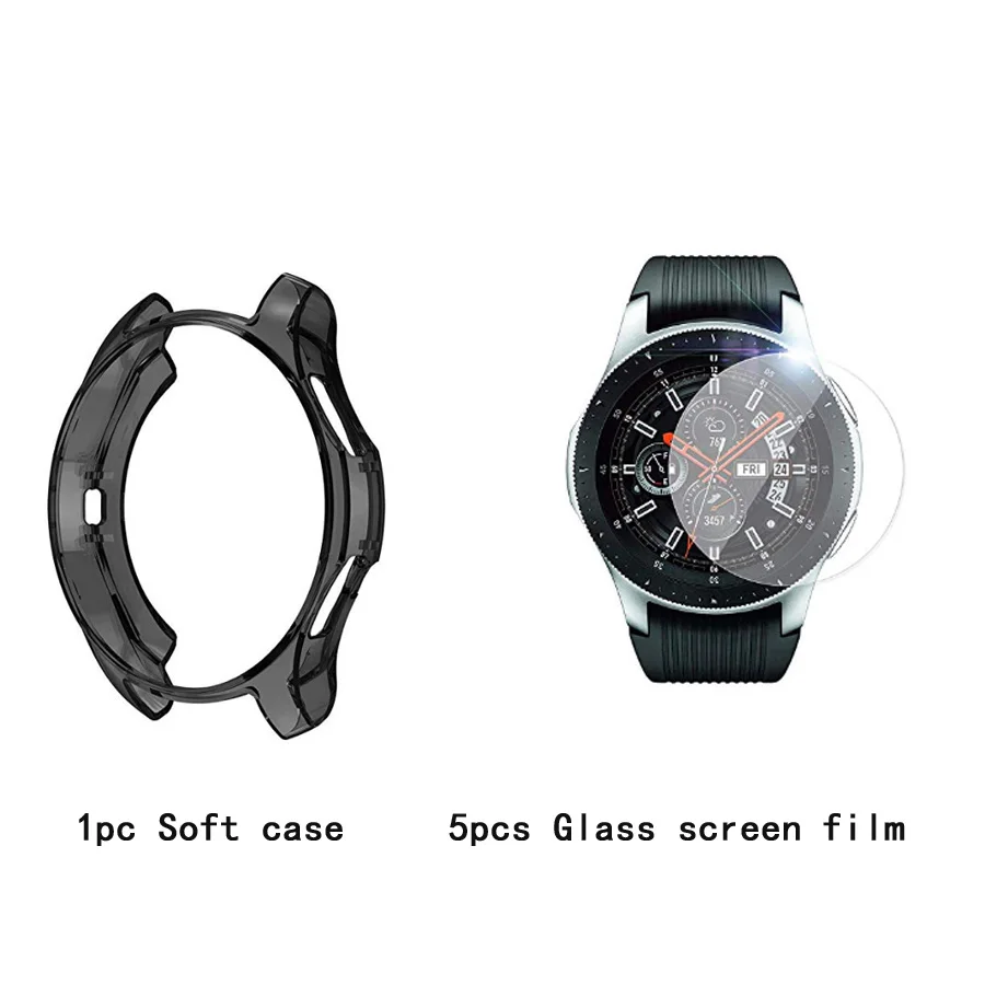 6 шт./упак. ТПУ мягкий чехол+ Стекло Экран пленка для samsung galaxy watch 46, 42 мм, версия для защиты рамка Корпус сменная часть Защитная крышка - Цвет: Хаки