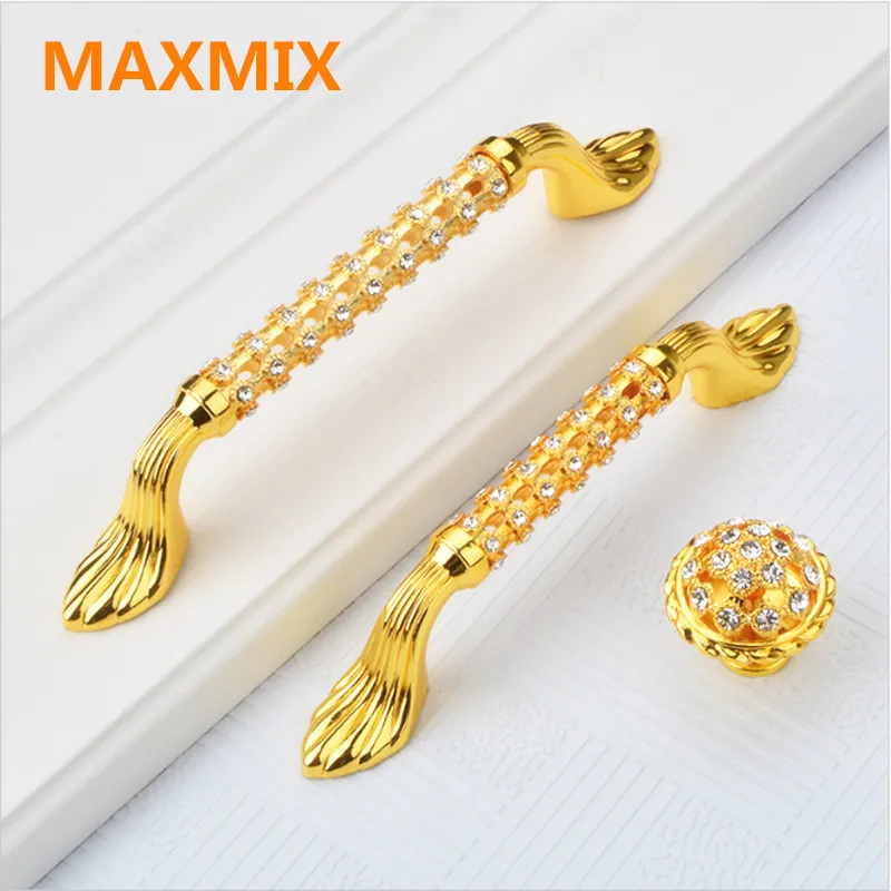 MAXMIX 1 шт. 24K gold Стразы win дверная ручка для шкафа стеклянная Алмазная ящика модная