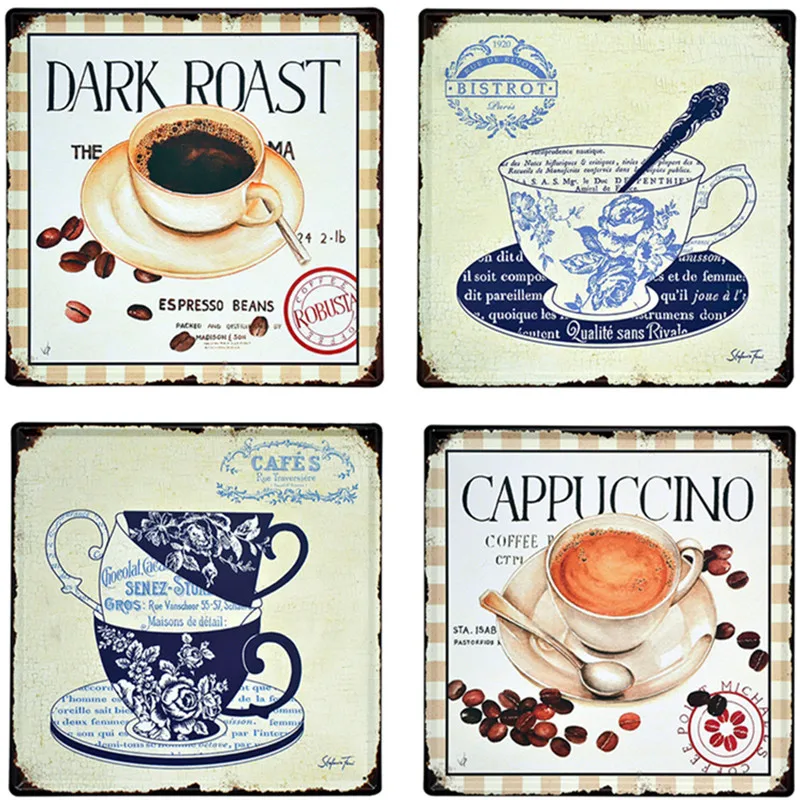 Темный кофе кафе Chai латте Bistrot винтажные металлические жестяные знаки домашний