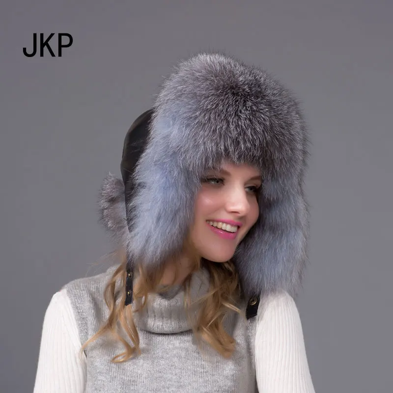 JKP 2018 новый популярный товар модная зимняя шапка из лисьего меха с ушками для