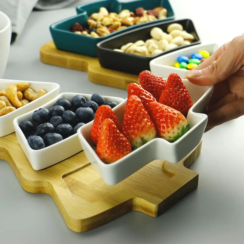 Ceramic Plate Food Tray Wood Stand Christmas Tree Shape Flat Dish Creative Decoration Container Sushi Assiette | Дом и сад