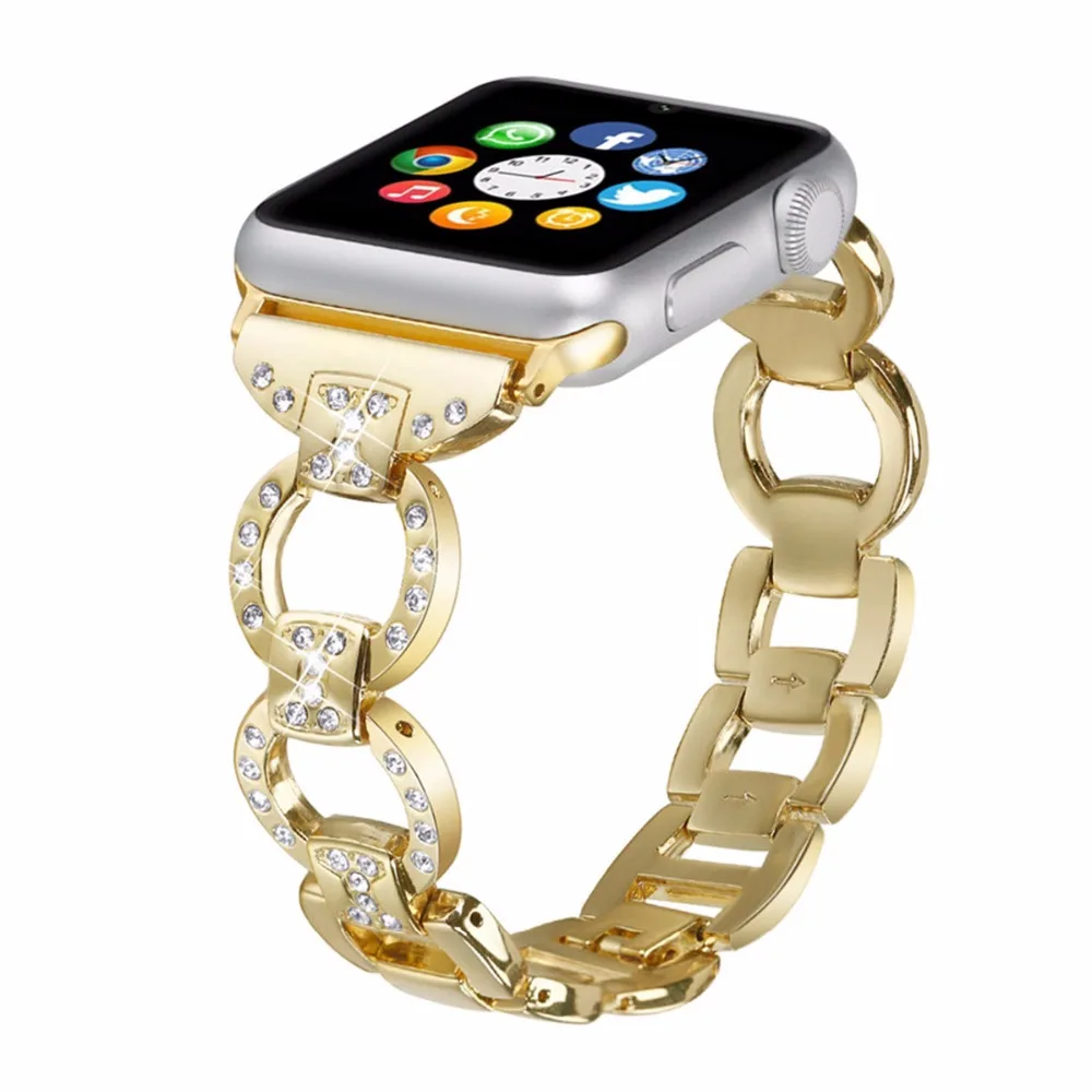 Шикарный Браслет из нержавеющей стали для Apple Watch ремешок 42 мм/38 мм iwatch 3 2 1 ремешок роскошный алмаз+ металлический ремешок для часов