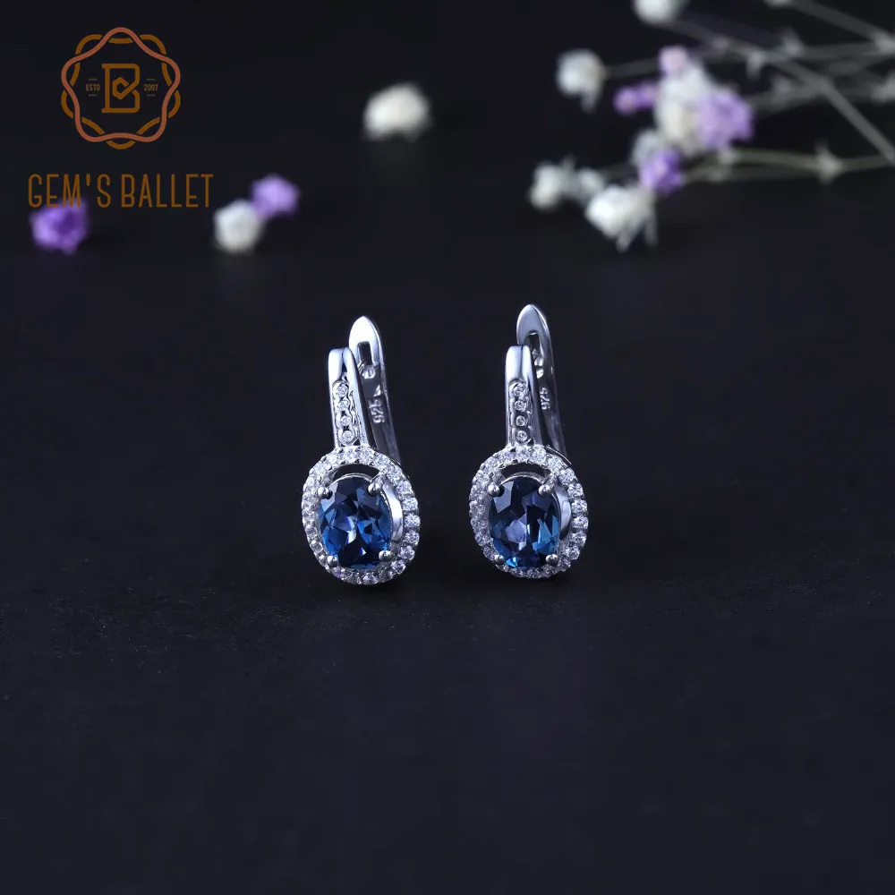 Новинка, 3.15Ct балетные серьги-гвоздики с натуральным Лондоном, голубым овальным топазом, 925 пробы серебряные Винтажные серьги для женщин, хорошее ювелирное изделие