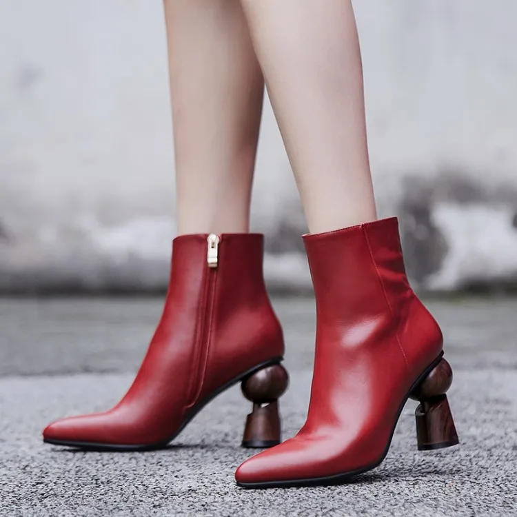 Женские ботильоны из натуральной кожи с острым носком на деревянном каблуке цвет