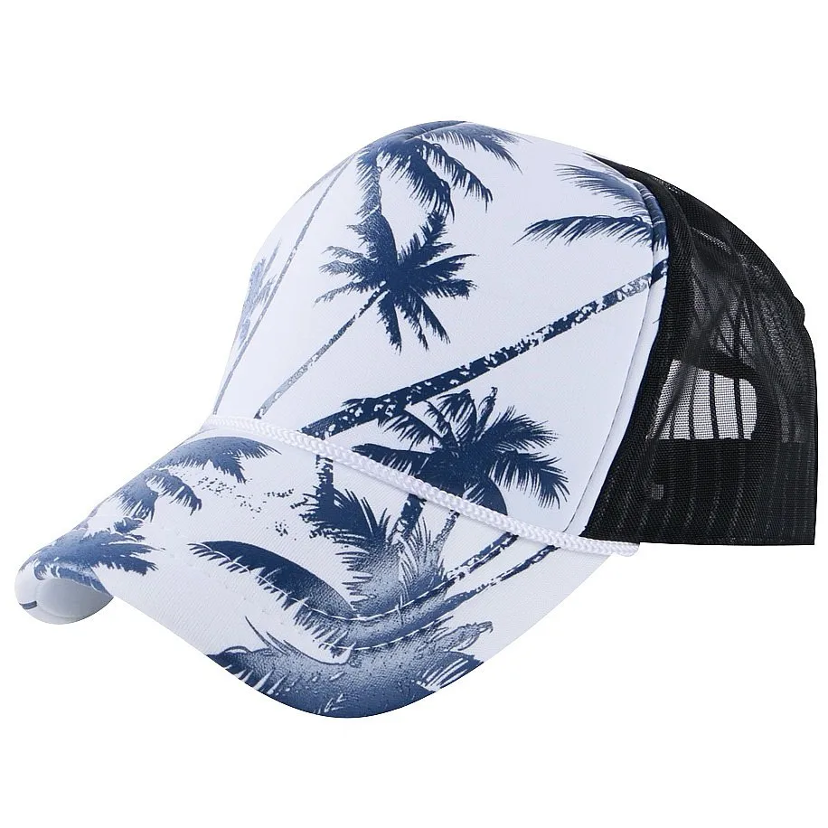 men women casual summer baseball cap sun hat mesh style cool print Coconut tree pattern adjustable female male trucker | Аксессуары для