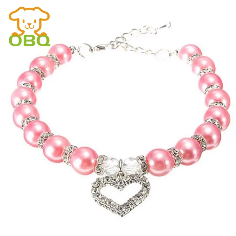 Розовый Cats Dogs Collar Personalized Pearl Pet Collar Pet Accessories Jeweled Necklace For Lovely Puppy Kitty Necklace Accessories D40 - Цвет: Розовый
