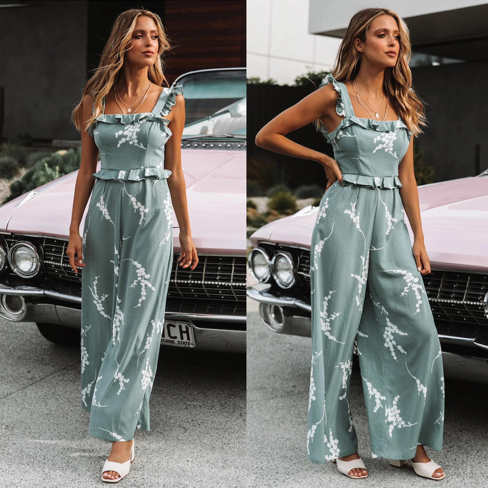 2019 тонкий комбинезон с открытой спиной и широкими штанинами|Комбинезоны c