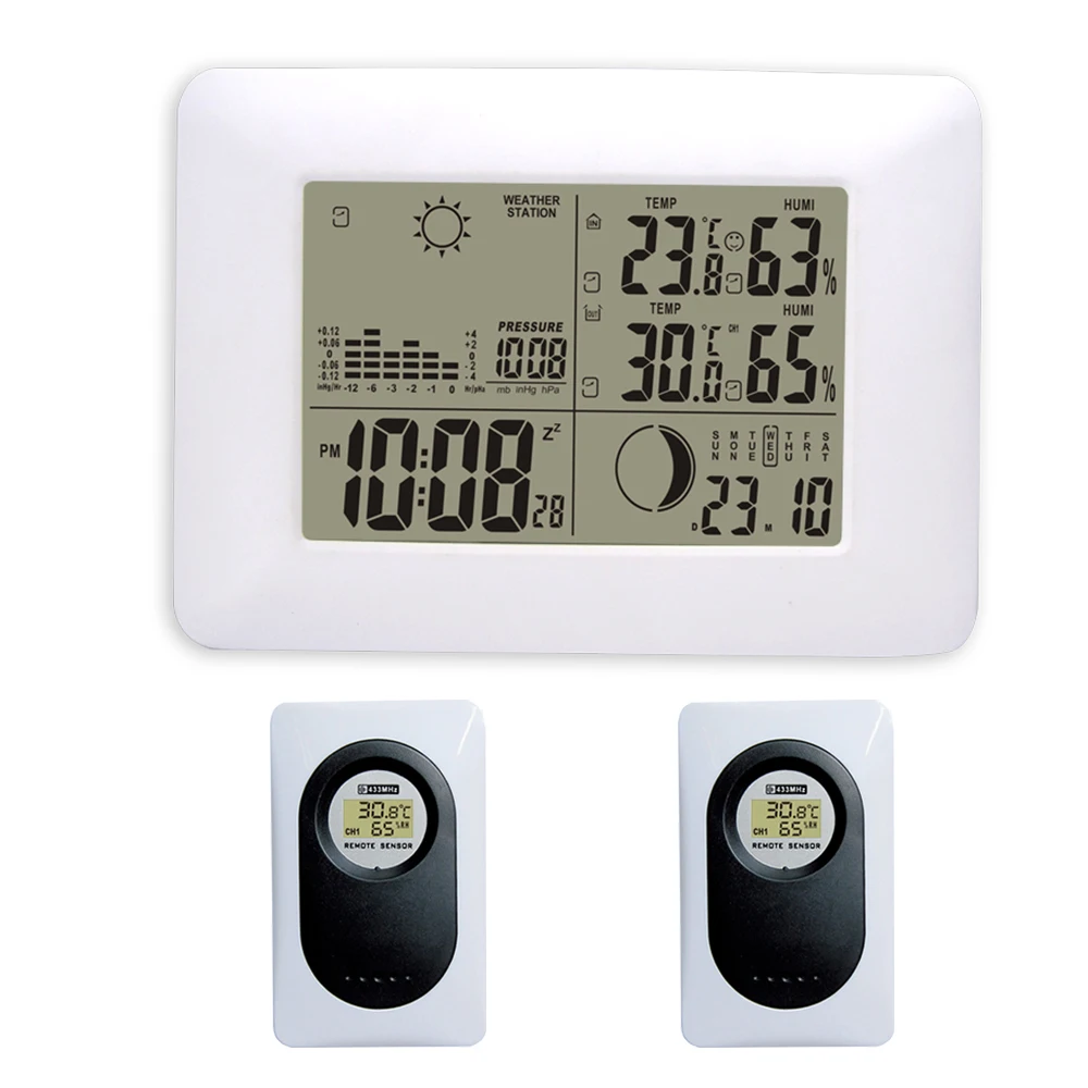 2017 DYKIE белые РЧ цифровые часы Беспроводная метеостанция с синим термометр