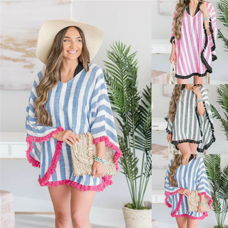 

HIRIGIN Women Holiday Beach Bikini Cover Up Boho Casual Party Sun Mini Dress Beach Sundress