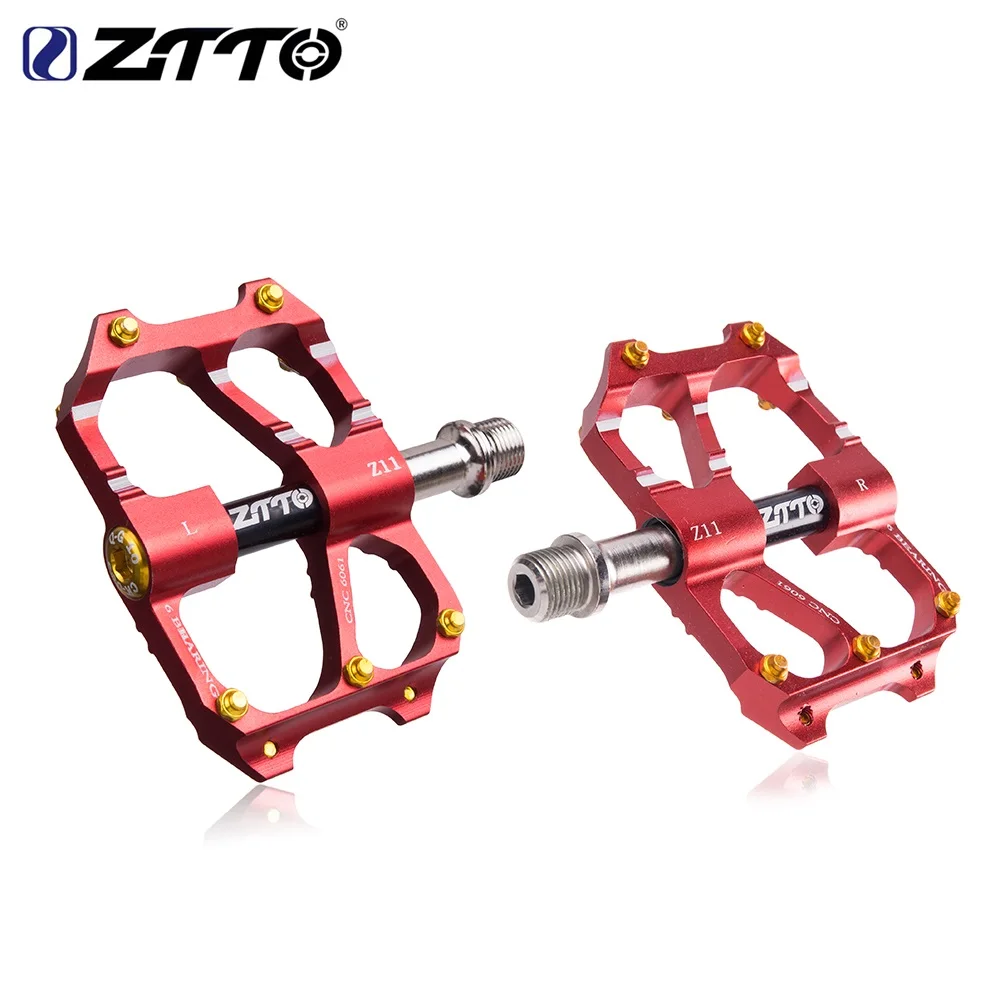 Ztto MTB Сверхлегкая педаль велосипеда Горный Дорожный велосипед cnc части алюминиеывый Сплав Полые 6 подшипники анти-скольжения педали велосипедные - Цвет: RED