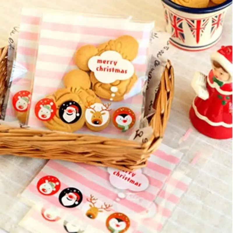 100 шт. 10x13 см розовый с полосой самоклеящиеся подарок Еда упаковка мешок