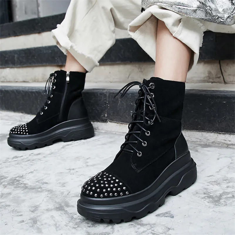 FEDONAS/зимние теплые ботинки на платформе женские ботильоны с перекрестной