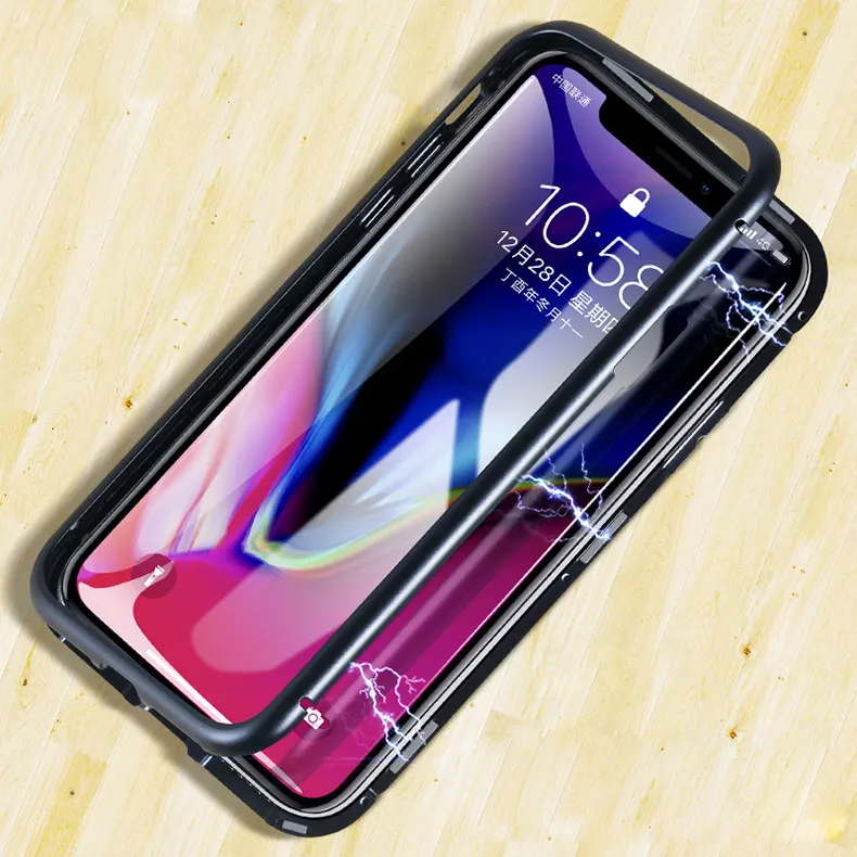 Металлический Чехол-бампер для iPhone X, чехол из прозрачного закаленного стекла, магнитная откидная крышка для iPhone XR 7 8, металлический чехол, роскошный противоударный