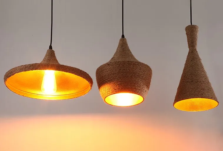 

Rope Vintage Pendant Lights Loft Avize Nordic Hanglamp Restaurant Kitchen Light Suspension Luminaire Home Industrial Lighting