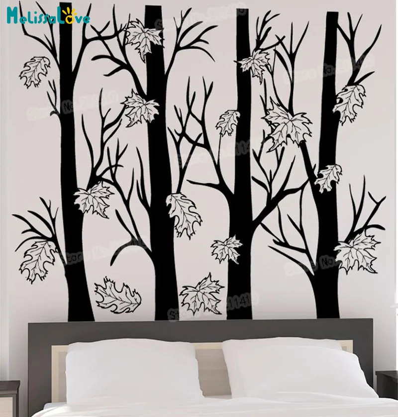 281*240 см Виниловая наклейка на стену деревья с осенними листьями, съемная белая Березовая художественная роспись, фрески для гостиной YT024