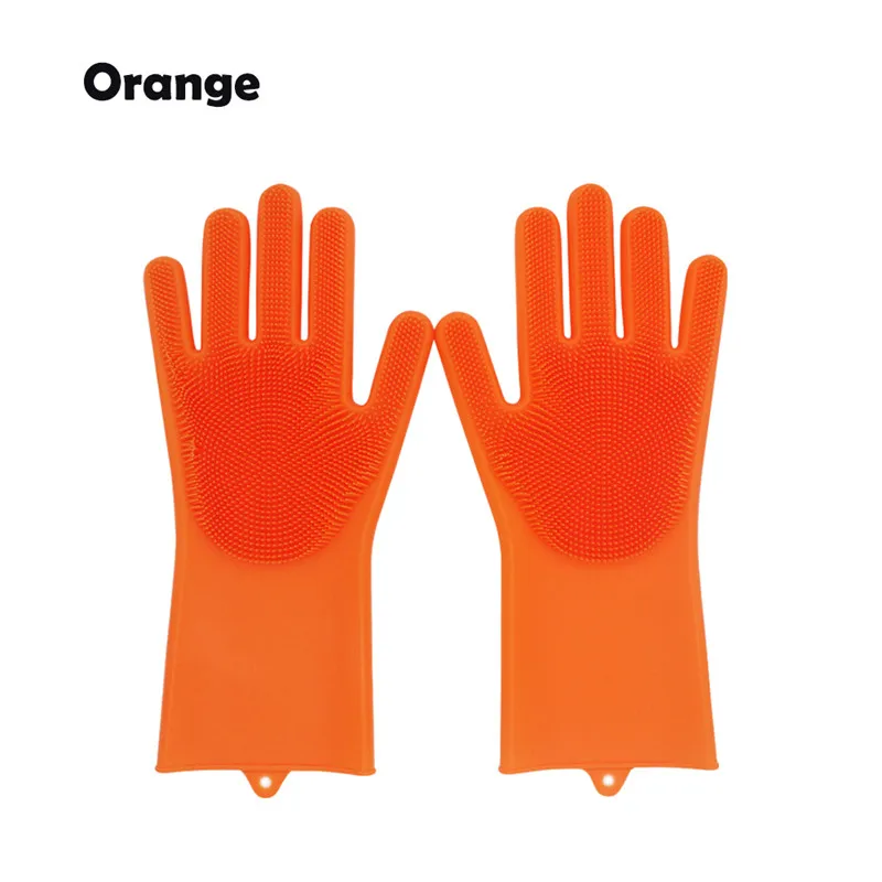 orange 1 пара, пищевого силикона, перчатки для мытья посуды, перчатки для чистки посуды с чистящей щеткой, кухонные инструменты для мытья посуды - Цвет: orange