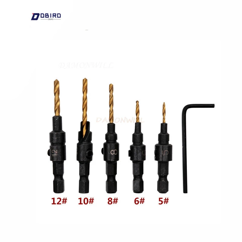 Набор сверл для зенковки комплект из 5 насадок сверления направляющих отверстий