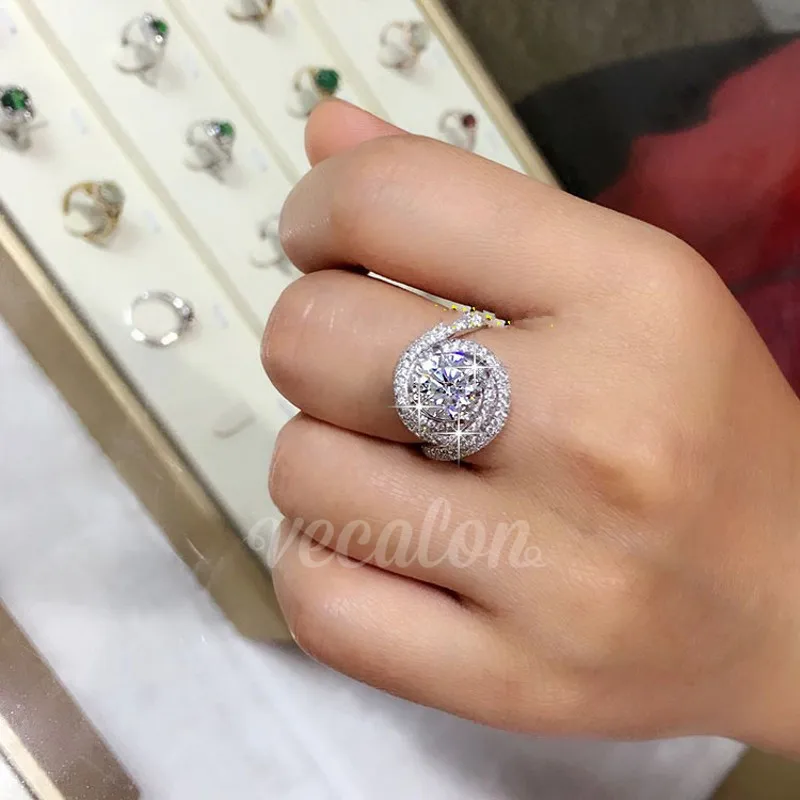 Vecalon романтическое кольцо для женщин и мужчин ювелирные изделия 2ct AAAAA Циркон cz 925 пробы серебро влюбленные обручальное кольцо подарок
