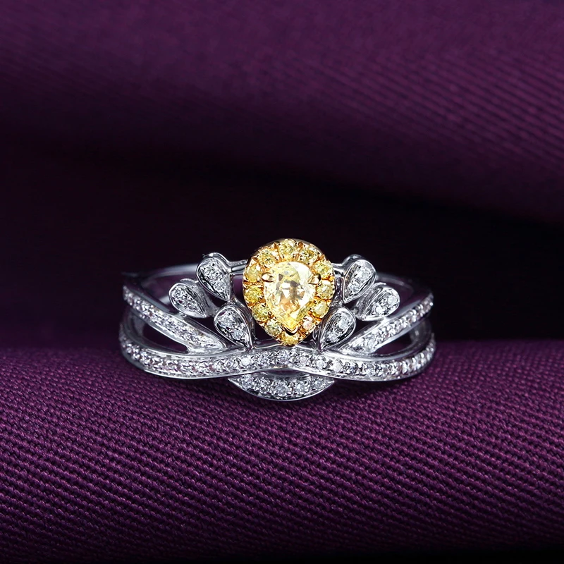 Однотонное 18K Белое Золото 1CTW центр 0 3ct грушевидный желтый Муассанит кольцо