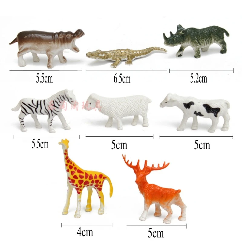 8PCS/Set Simulation Forest Wild Camel Giraffe Tiger Deer Rhinoceros Hippopotamus Crocodile Plastic Animals Mini Figure Model Toy | Игрушки и