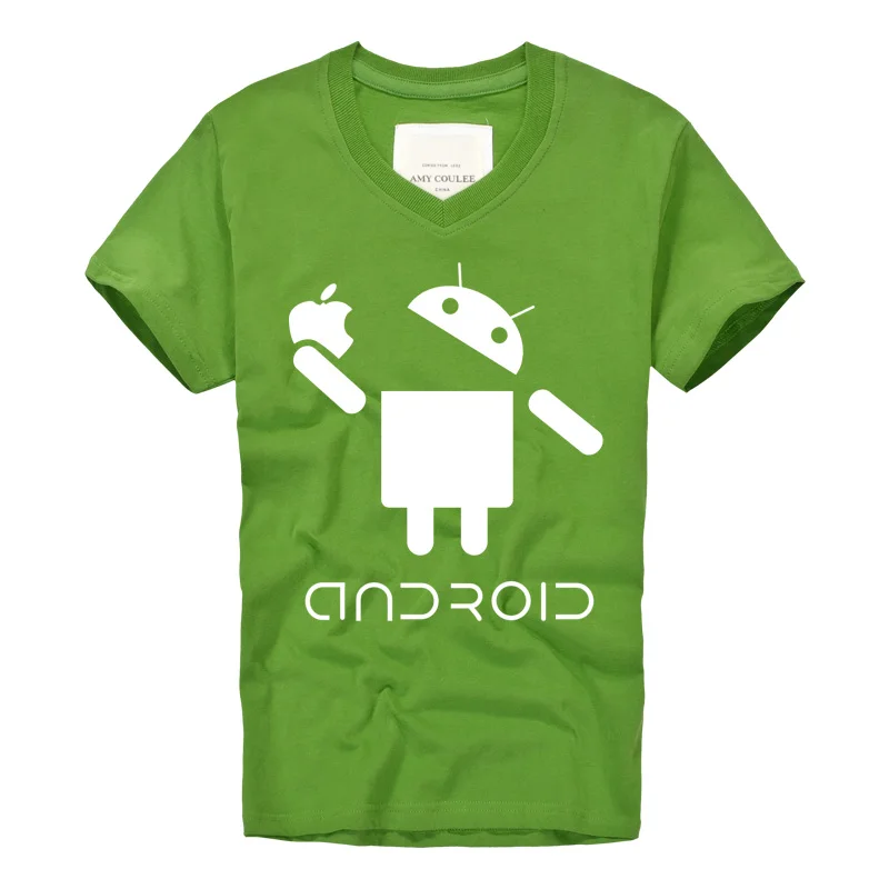 green 1 Модные мужские футболки робот Android мужской Apple Humor с логотипом смешной короткий рукав v-образный вырез Повседневная стильная футболка camiseta manga corta - Цвет: green 1