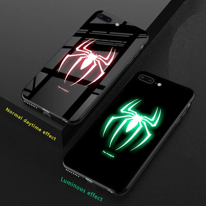 Marvel Человек-паук Бэтмен световой Стекло чехол для iPhone XR XS MAX 7 6 8 плюс Черная пантера Железный человек чехол телефона для iPhone X 10