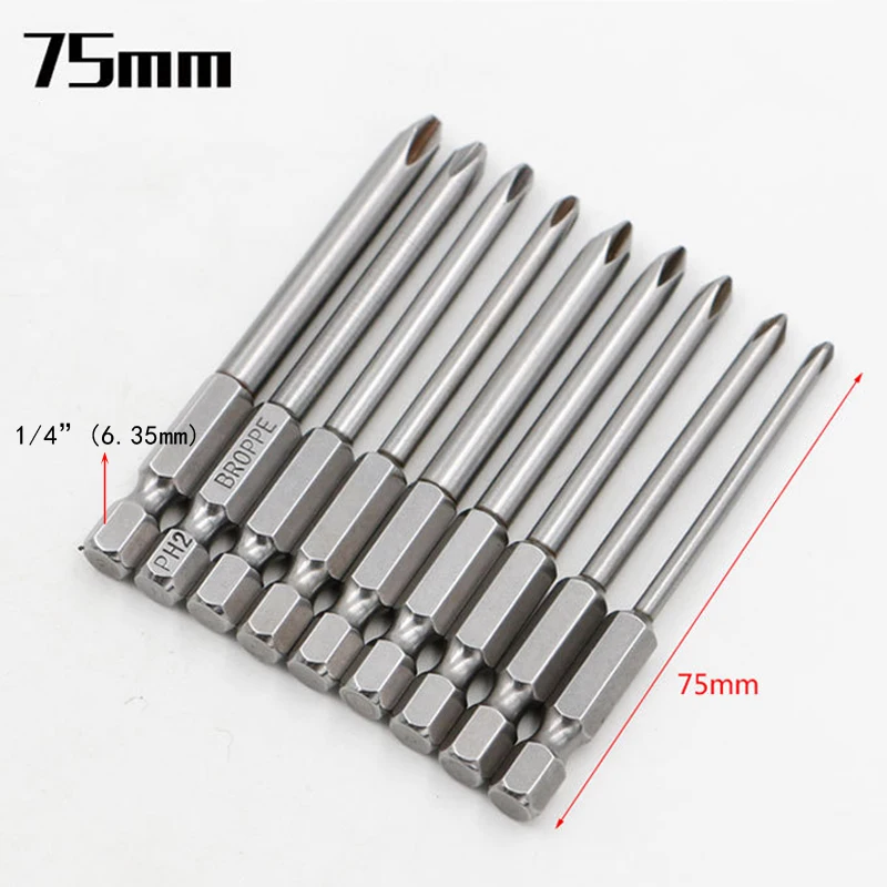 9 шт./компл. 1/4 &quot75 мм PH1 &amp PH2 отвертка Philips bits S2 электрическая дрель из