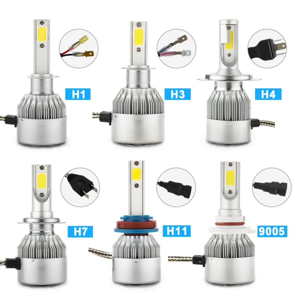 Одна пара H1 LED H7 H4 H11 H3 HB4 H8 H27 HB3 9005 9006 881 Авто C6 Автомобильные фары лампы 72 Вт 7600LM