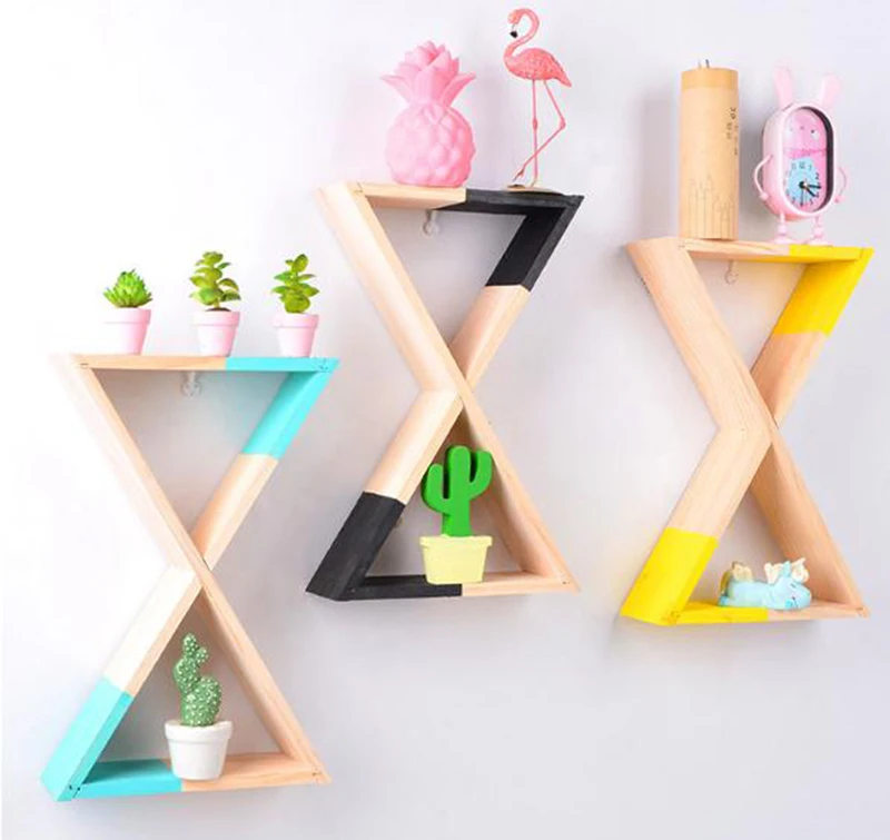 Wooden Triangular Funnel Wall Decorative Shelf Storage rack Hanging decorations For Nursery Kids baby child Room Home Decor 1PC