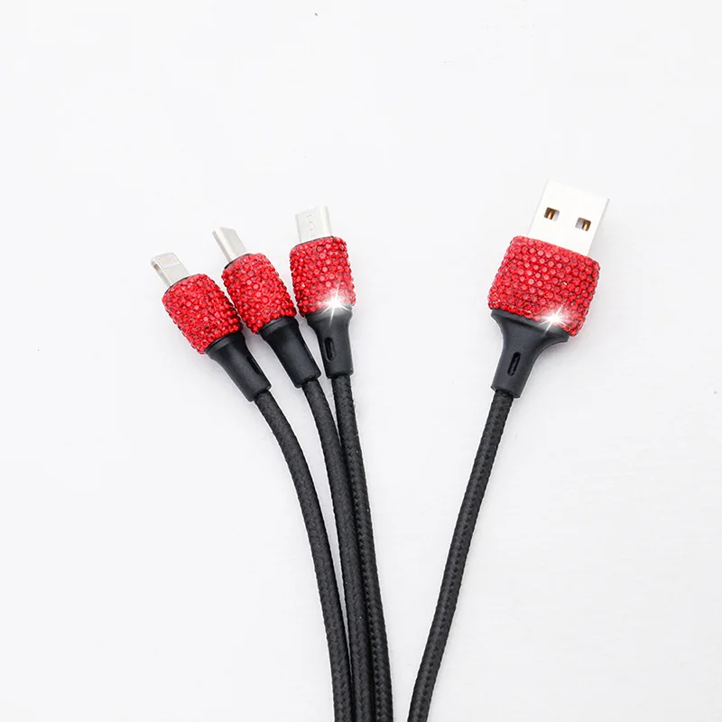 EKIND 3 in 1 USB Car Charger For Mobile Phone Tablet GPS Fast Crystal Diamond Data Line Wire | Электроника