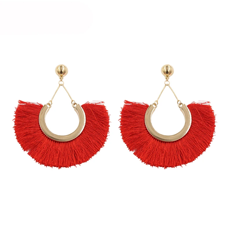 Черные/красные цветные серьги с кисточками для женщин в виде колец