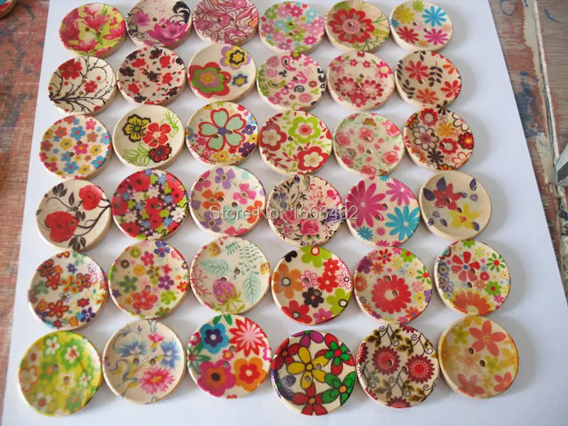 Оптовая продажа 50 шт. смешанных деревянных кнопок для шитья скрапбукинга 30
