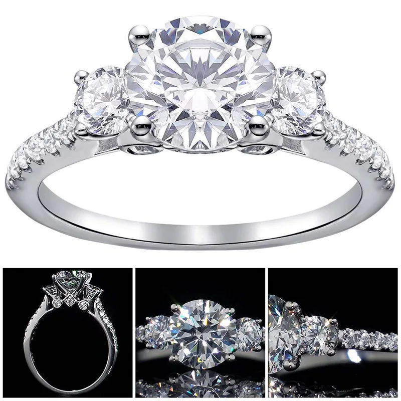 Новые модные серебряные свадебные кольца для женщин круглые имитация циркона