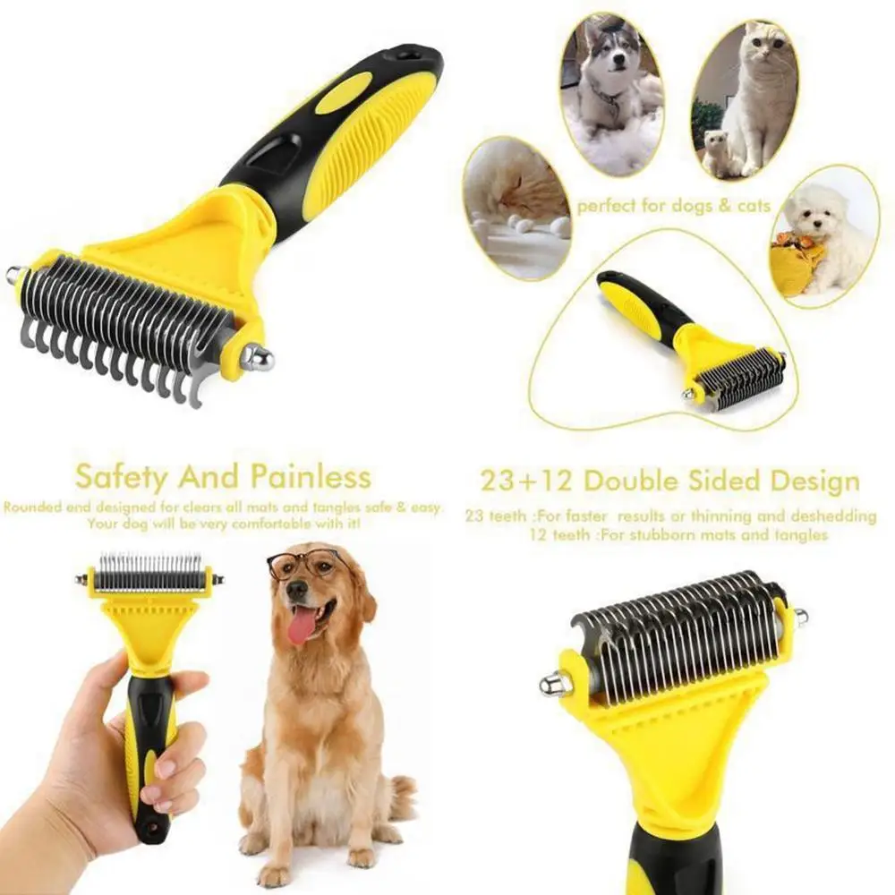 

Pet Grooming Supplies Stainless Steel Rake Comb For Removing Hair Knot With Comfortable Handle