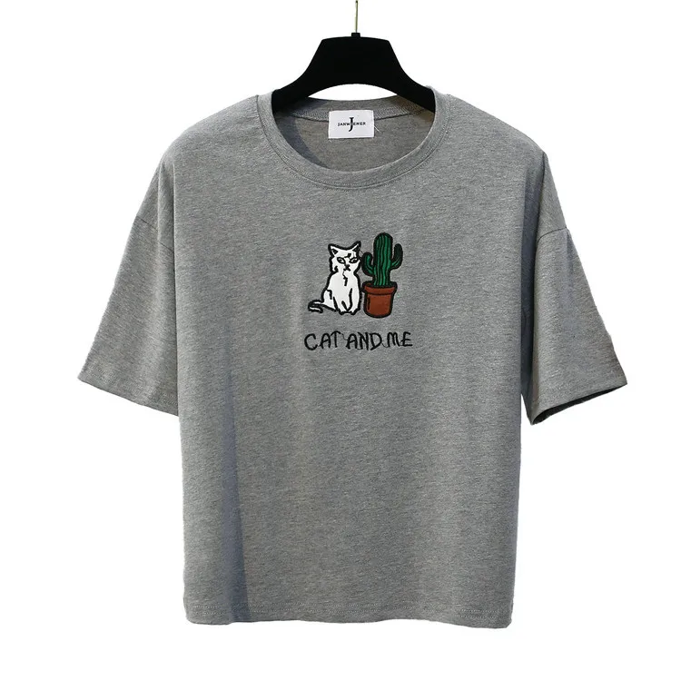 Футболка в стиле Харадзюку женская футболка Корейском с вышивкой виде милого