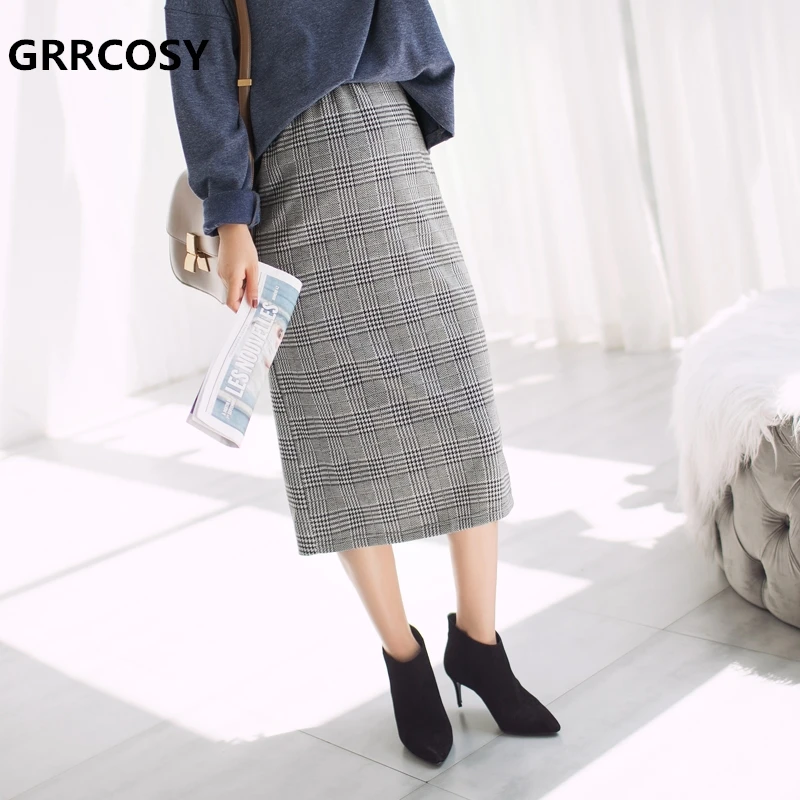 GRRCOSY для беременных полосатая клетчатая юбка осень средняя длина бедра Сплит