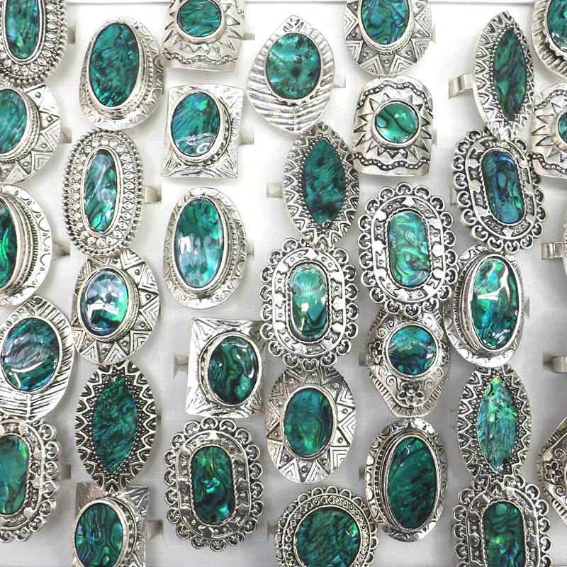 50 шт/партия Ретро стиль Abalone кольца ракушки для женщин Регулируемый размер