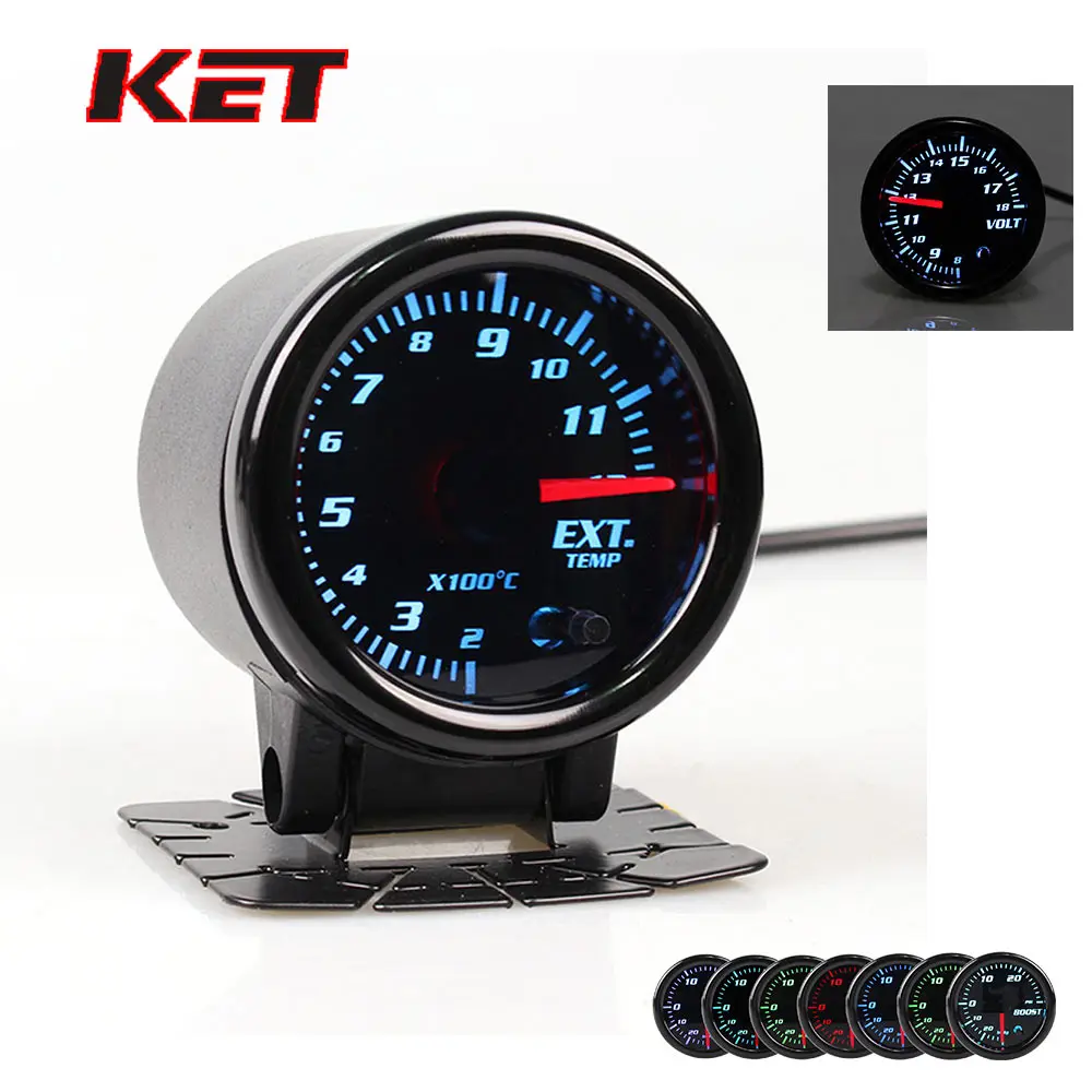 KET 2" 52mm Universal Car Auto Bar PSI Turbo Boost Gauge Meter With Sensor 7 Color LED Smoke Face auto gauge