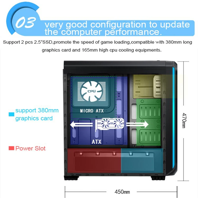 Игровой компьютерный чехол Aigo ATX Mid Tower 240 мм с водяным охлаждением, вентилятор для ПК AIO, поддержка 450*190*470 мм, игровой стиль, оконный чехол, шасси