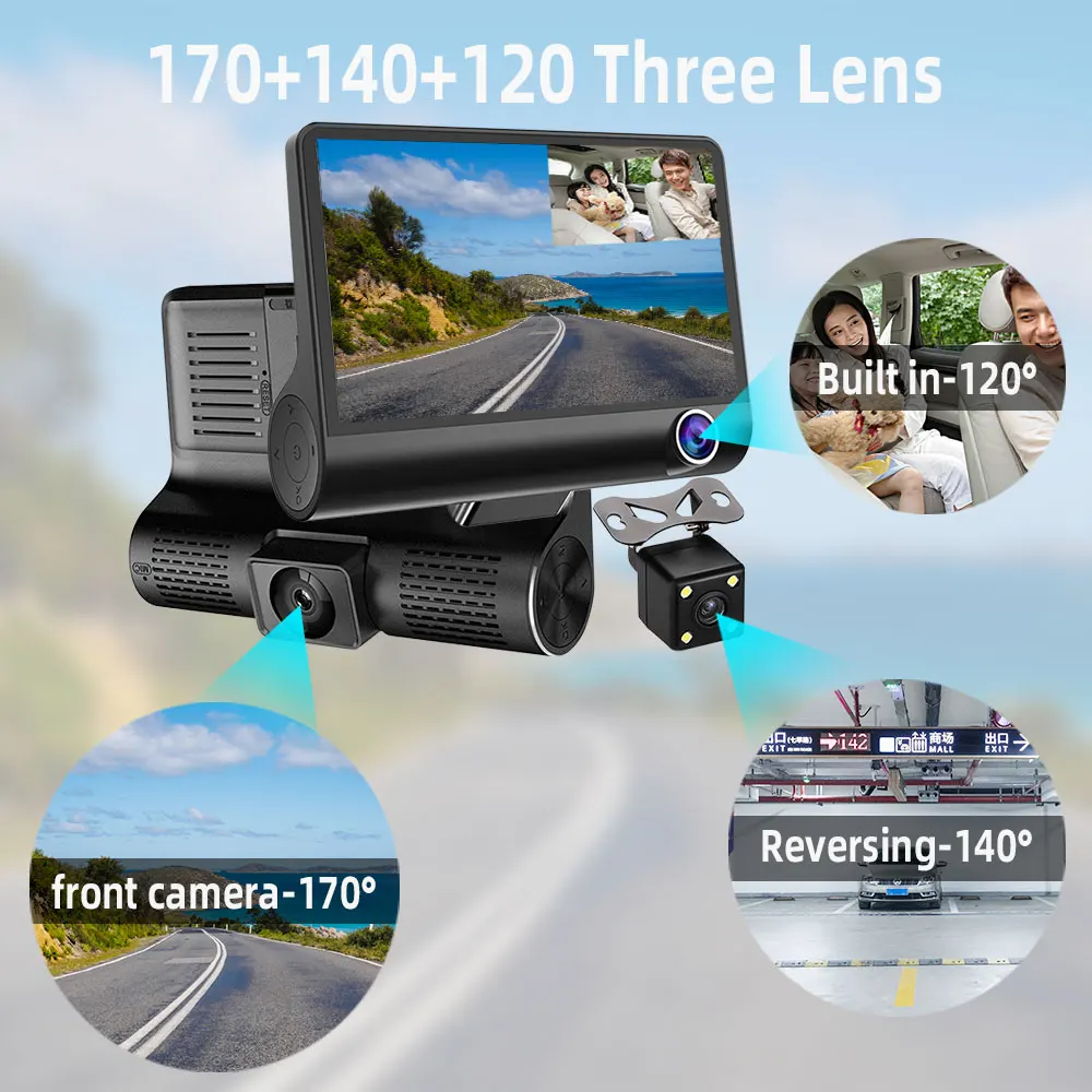 ANSTAR 3-CH Камера Видеорегистраторы для автомобилей 4 0 &quotFHD 1080P Dash Cam Двойной объектив