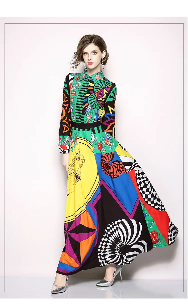 Новая мода 2018 Весна Лето Женское подиумное платье дизайнерское с длинным рукавом