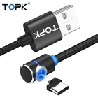 Магнитный кабель TOPK 1m  2m 90 градусов L Тип USB Тип C нейлоновый Плетеный светодиодный индикатор Type-C кабель для USB C устройств для Samsung