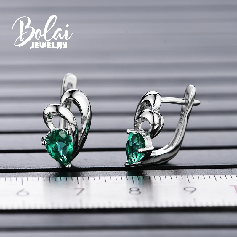 Bolaijewelry, созданная зеленая изумрудная Груша 5*7 мм, серьги из стерлингового серебра 925 пробы, хорошее ювелирное изделие для женщин, лучший подарок