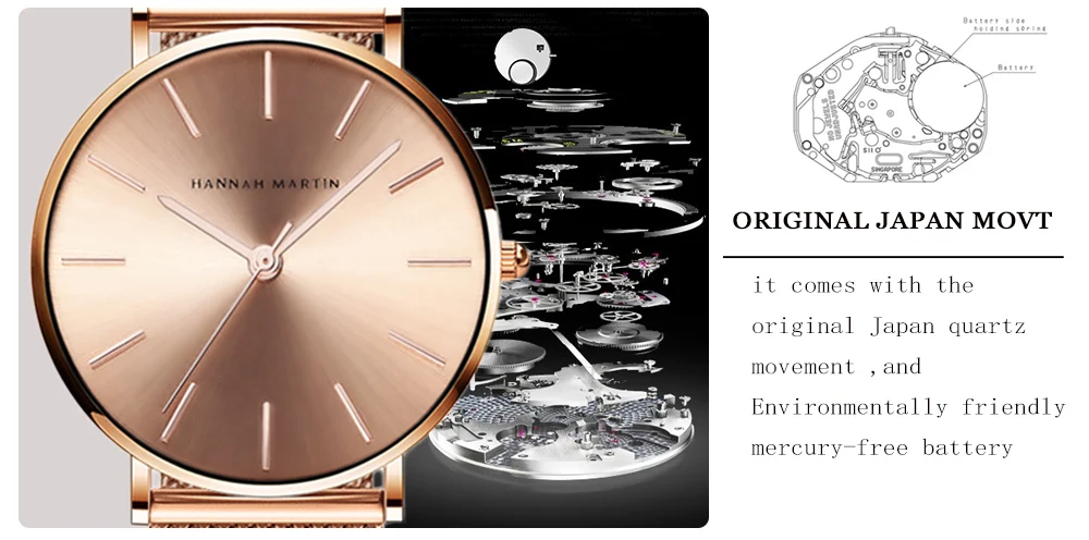 Reloj Mujer Hannah Martin DW стильные женские часы Топ бренд класса люкс розовое золото Женские кварцевые наручные часы Saat Montre Femme