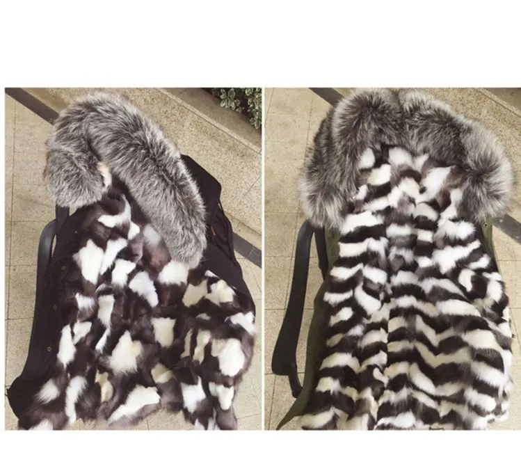 fox fur middle long6 Большой енот меховой воротник Курточка бомбер Для женщин Зимняя мода Настоящее волк Мех животных съемный вкладыш парки с капюшоном Женский армия пальто - Цвет: fox fur middle long6